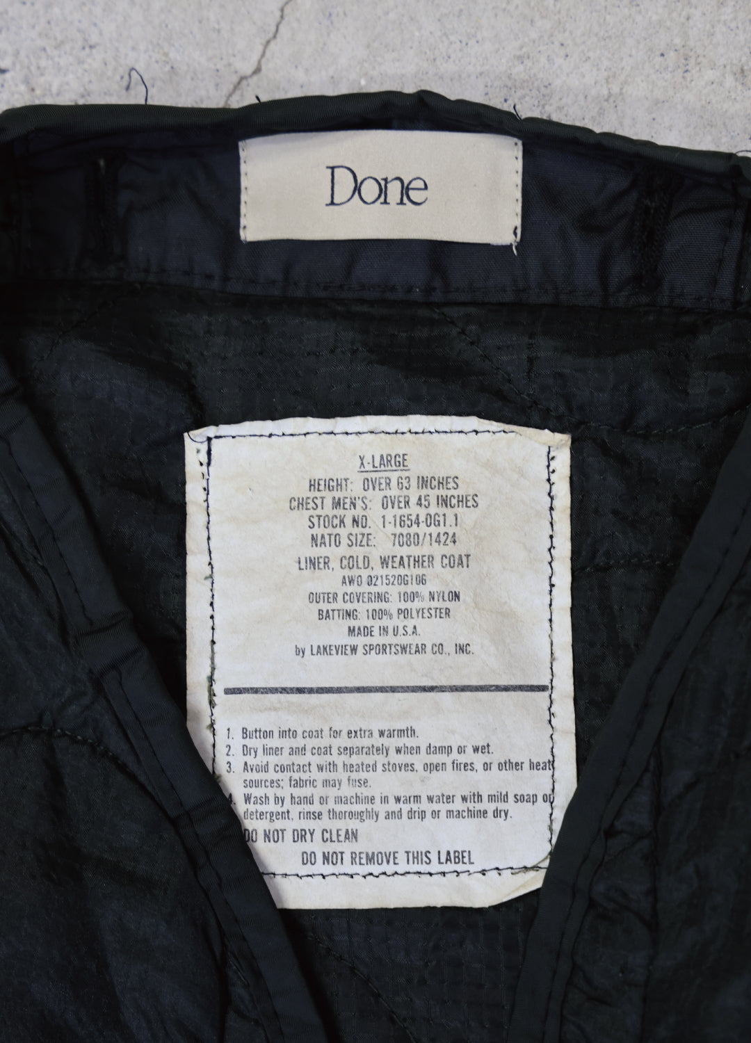 U.S ARMY M-65 QUILTING LINER REMAKE Black Edge - XL size